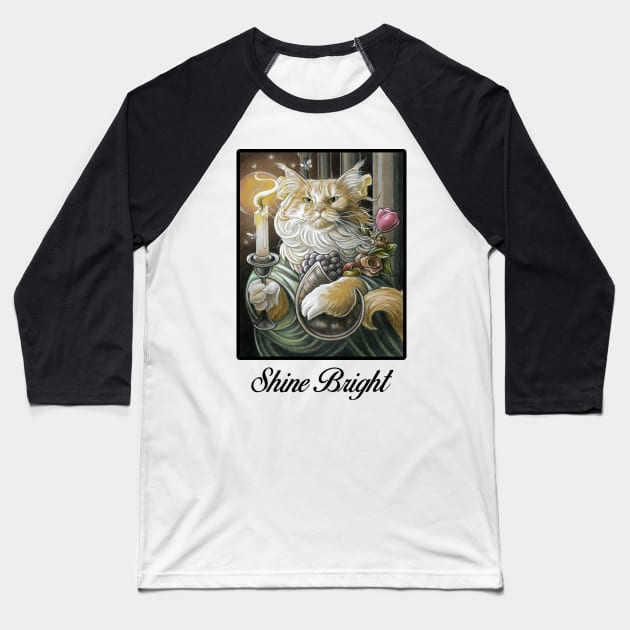 Candle Light Cat - Shine Bright Quote - Black Outlined Version Baseball T-Shirt by Nat Ewert Art